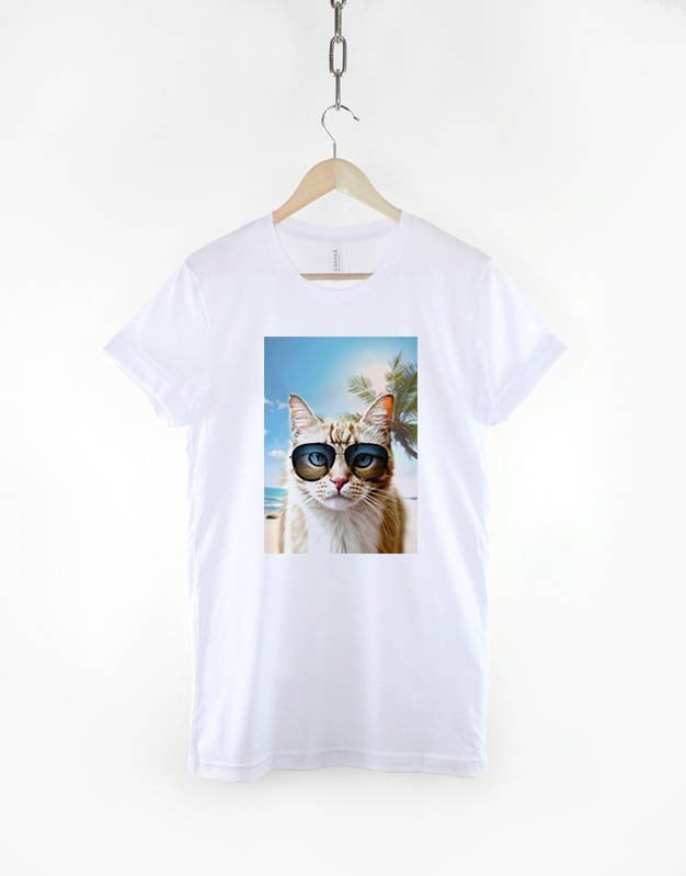 Cats In Glasses T-Shirt / Beach Cat Portrait T Shirt