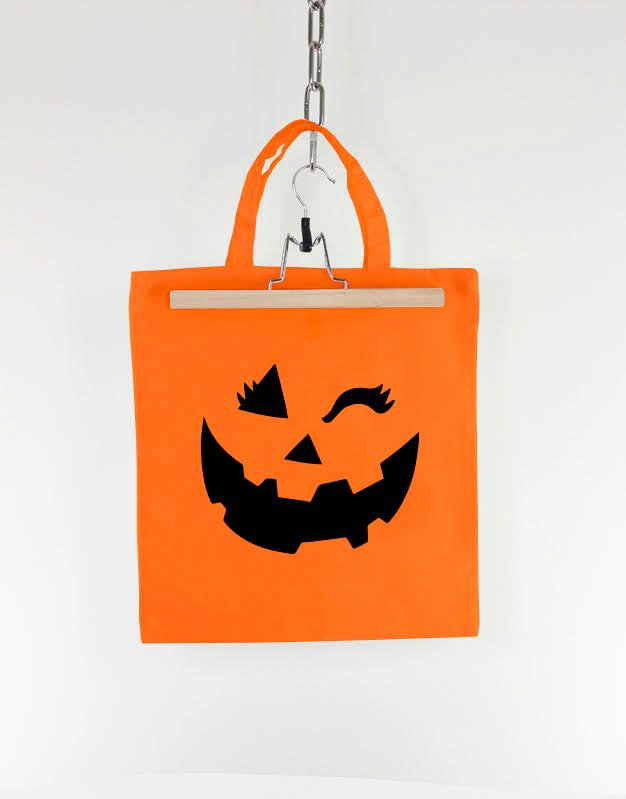 Kids Halloween Winking Girl Pumpkin Trick Or Treat Tote Bag