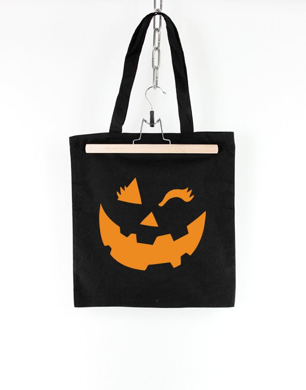 Kids Halloween Winking Girl Pumpkin Trick Or Treat Tote Bag