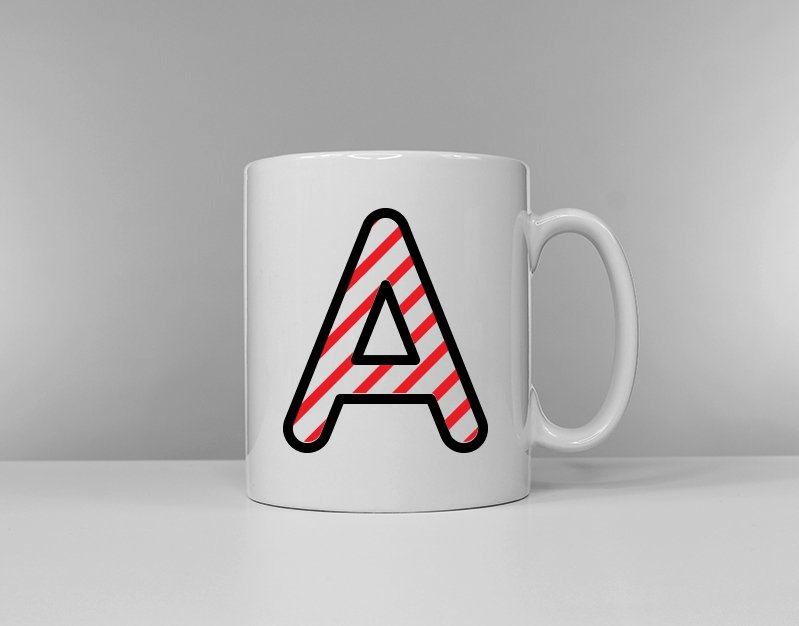 Personalized Initial Candy Cane Christmas Mug / Secret Santa Gift Idea / Stocking Stuffer