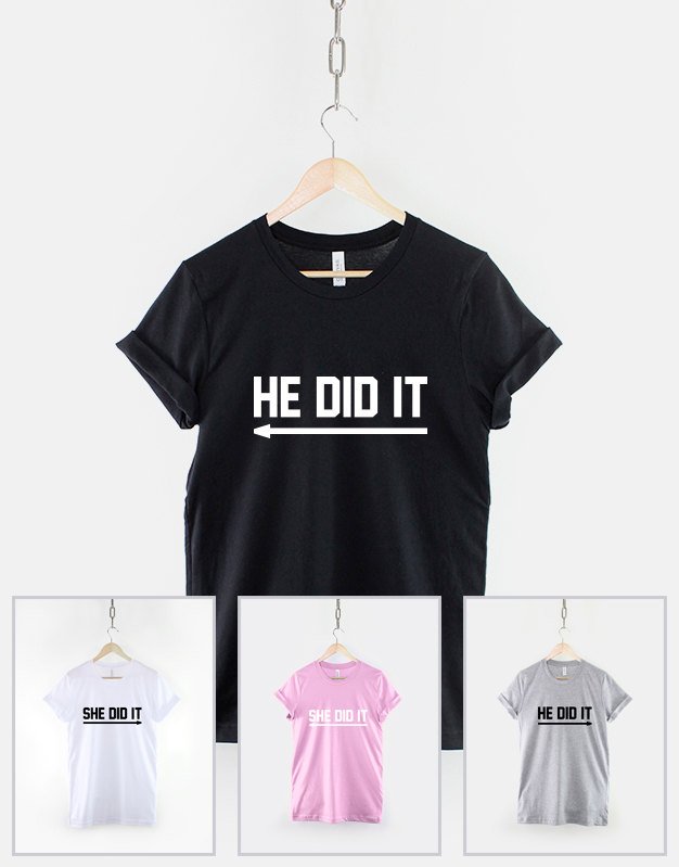 Twins T-Shirt / 2 x Childrens Kids Twin T-Shirts / He Did It / She Did It