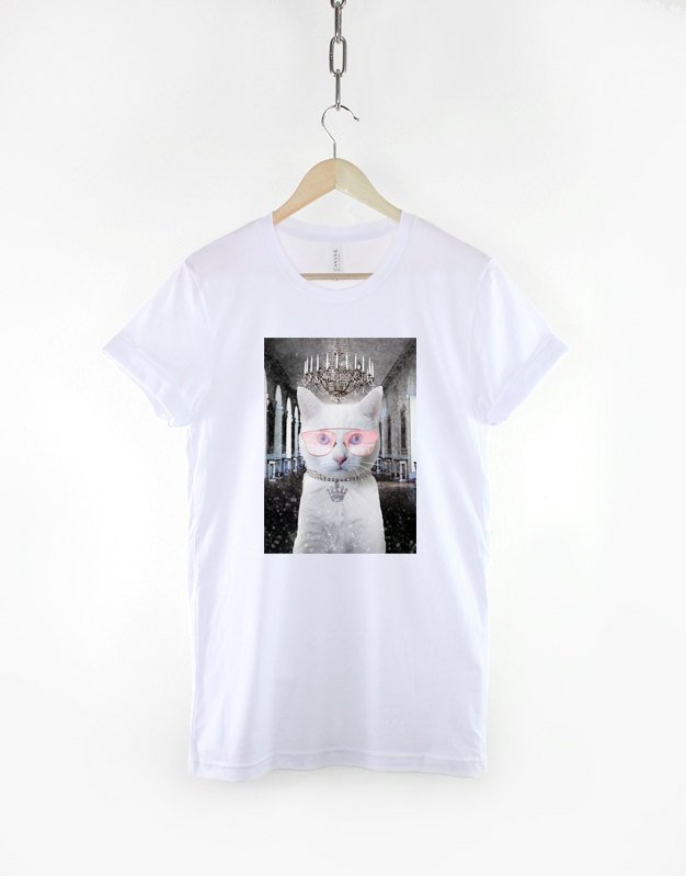 White Princess Cat In Glasses T-Shirt / Pampered Princess Hipster Cat Portrait T Shirt